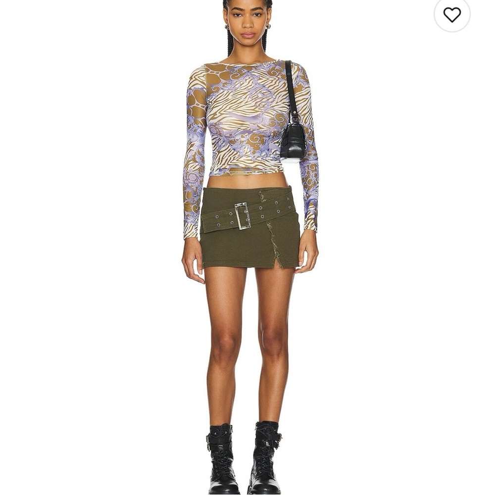 Superdown Olive Green Cadha Mini Belted Skirt